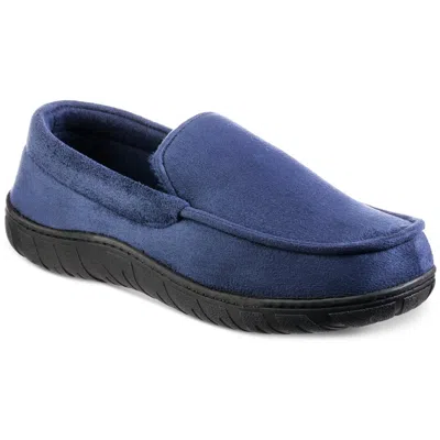Totes Mens Faux Suede Faux Fur Lined Loafer Slippers In Blue