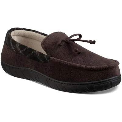 Totes Mens Faux Suede Slip On Loafer Slippers In Brown