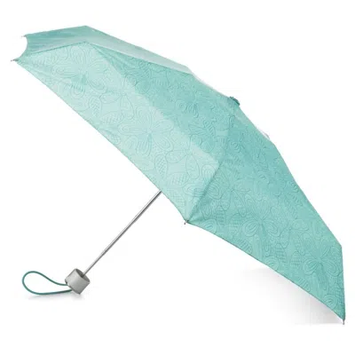 Totes Mini Manual Open/close Umbrella In Blue Floral Burst In Green