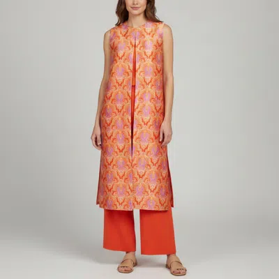Pre-owned Tot-hom Orange Crepe Jumpsuit And Paisley Print Jacquard Long Coat Set M