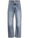 Totême Light Blue Straight Five-pockets Jeans With Logo Patch In Cotton Denim Woman In Blue