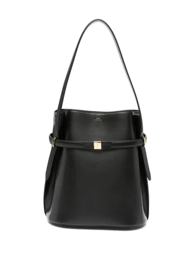 TOTÊME BELTED LEATHER BUCKET BAG,244.WAL0048.LE0025 096 001 BLACK