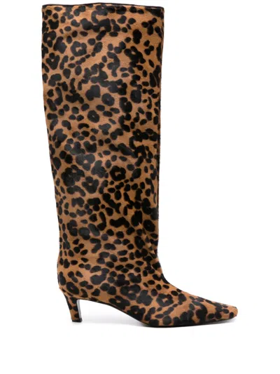 Totême The Wide Shaft Leopard-print Calf Hair Knee Boots In Multi