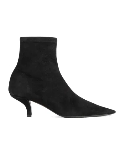 Totême 60mm The Suede Heeled Sock Boot In Black