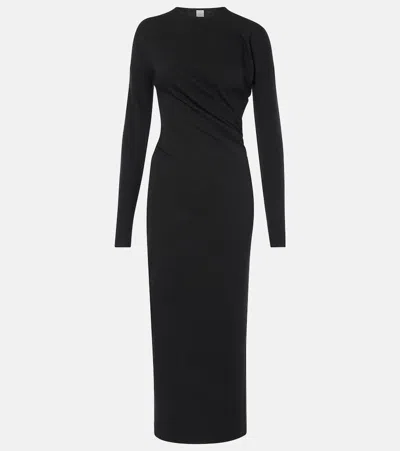 Totême Asymmetric Jersey Midi Dress In Black