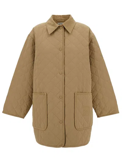 Totême Beige Jacket With Collar And Oversized Pockets In Quilted Fabric Woman In Beige