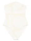 Totême Monogram Bandeau Swimsuit Geometric High-cut Strapless In Beige