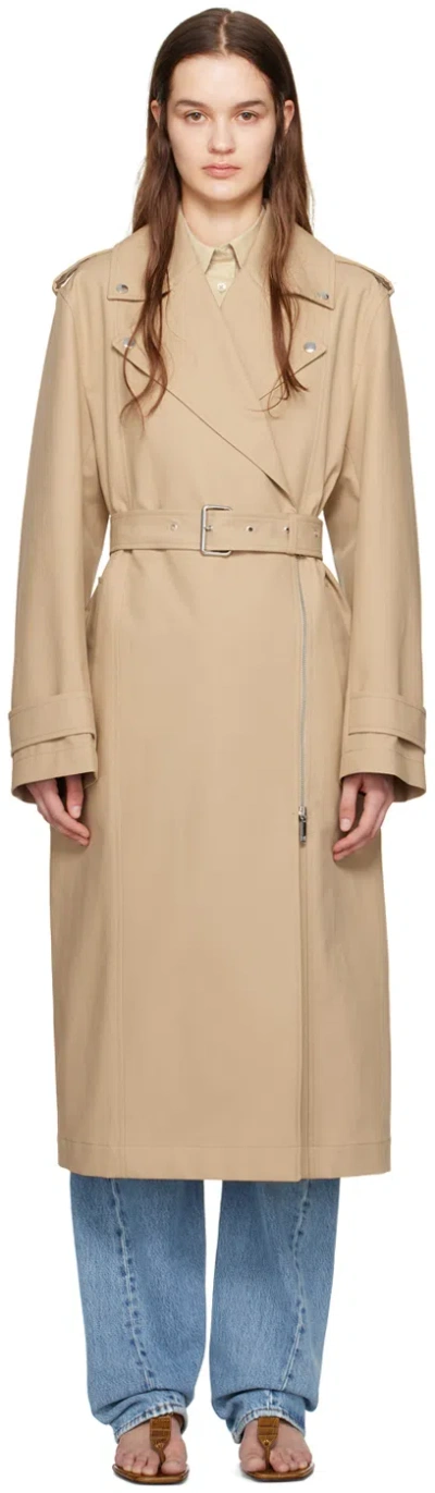 Totême Beige Notched Lapel Trench Coat In 125 Fawn