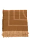 TOTÊME BEIGE SCARF WITH MONOGRAM PRINT IN WOOL AND CASHMERE WOMAN