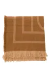 TOTÊME BEIGE SCARF WITH MONOGRAM PRINT IN WOOL AND CASHMERE WOMAN