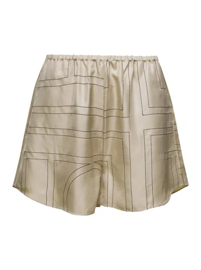 Totême Monogram Silk Pj Shorts In Beige