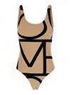 Totême Beige Swimsuit With Black Details In Techno Fabric Woman In Beige