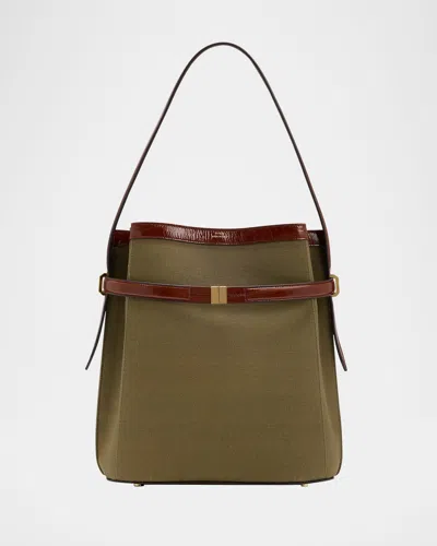 Totême Belted Bonded Canvas Bucket Bag In Khaki Green