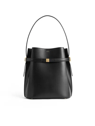 Totême Belted Palmellata Leather Bucket Bag In Black