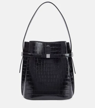 Totême Belted Medium Croc-effect Leather Tote Bag In Black
