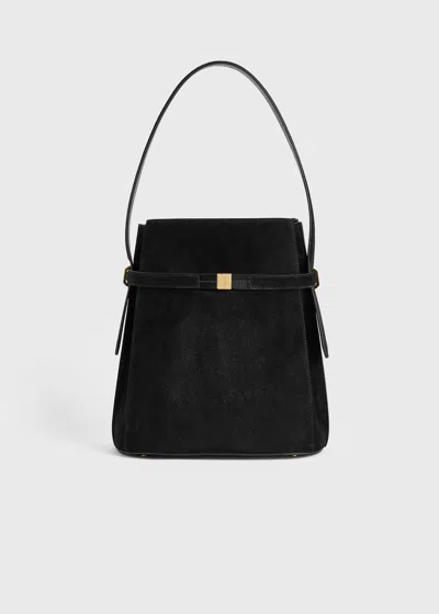 Totême Belted Suede Bucket Bag Black