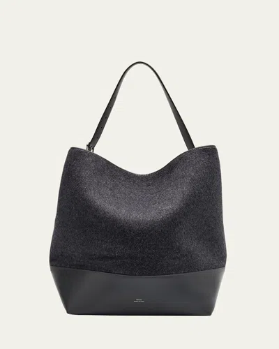 Totême Belted Wool & Leather Tote Bag In Grey Melange