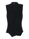 TOTÊME BLACK ASYMMETRIC TOP IN RIBBED KNIT WOMAN