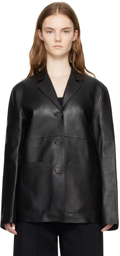 Totême Black Clean Leather Jacket In 001 Black