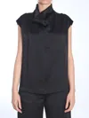 Totême Sleeveless Draped Satin Funnel-neck Top In Black