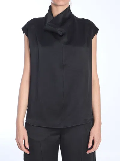 Totême Sleeveless Draped Satin Funnel-neck Top In Black
