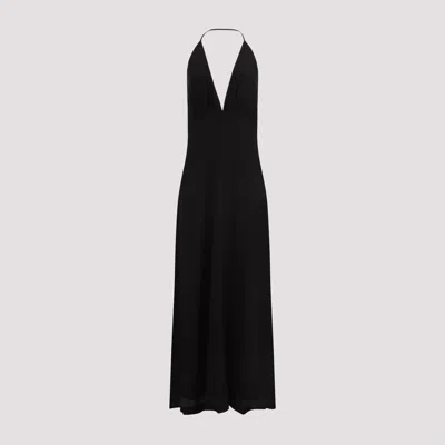 TOTÊME BLACK DOUBLE-HALTER SILK DRESS