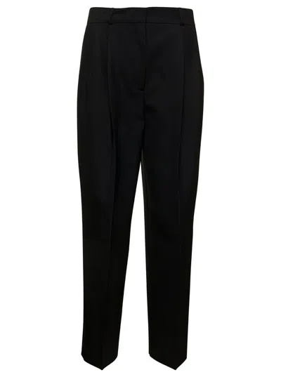 Totême Black Double Pleated Tailored Trousers In Wool Blend Woman