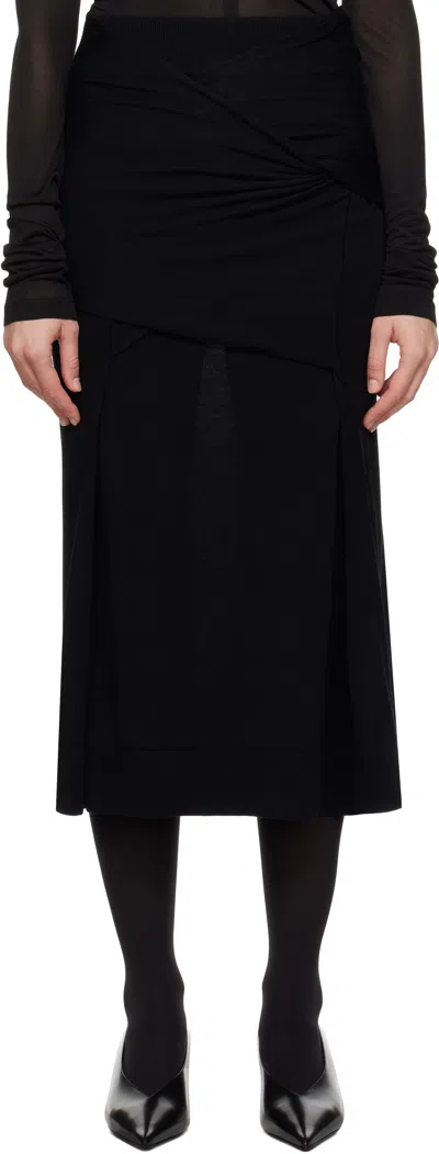 Totême Black Draped Fine Knit Midi Skirt In Black 001