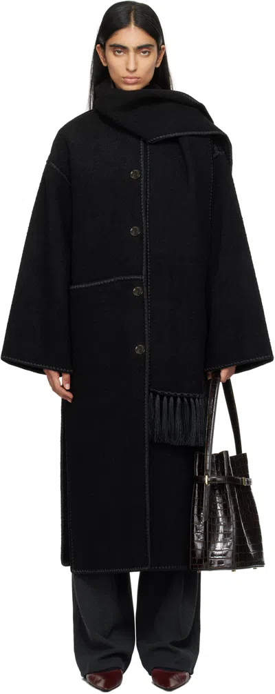 TOTÊME BLACK EMBROIDERED SCARF COAT