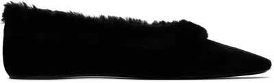 TOTÊME BLACK FLEECE EDGE VELVET BALLERINA FLATS