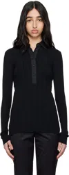 Totême Black Half-placket Knit Shirt In Black 001