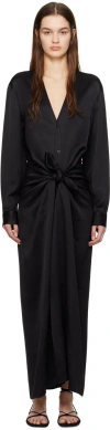 Totême V-neck Long-sleeve Satin Knotted Maxi Dress In 001 Black