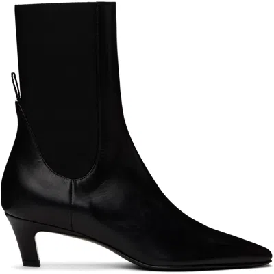 TOTÊME BLACK LEATHER MID-HEEL BOOTS