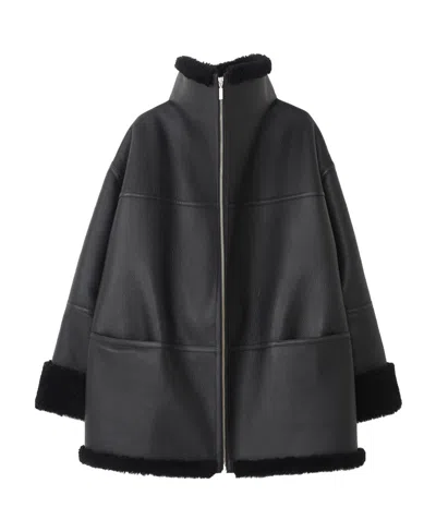 Totême Black Logo Leather Jacket