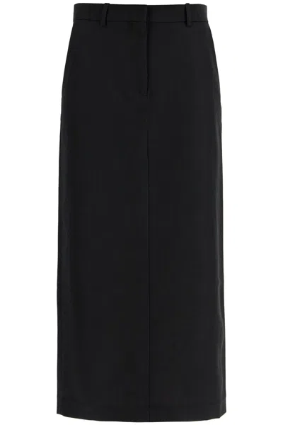 Totême Black Midi Straight Low-waisted Skirt In Recycled Polyester And Wool