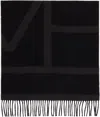 Totême Black Monogram Jacquard Wool Scarf In Charcoal Melange 019