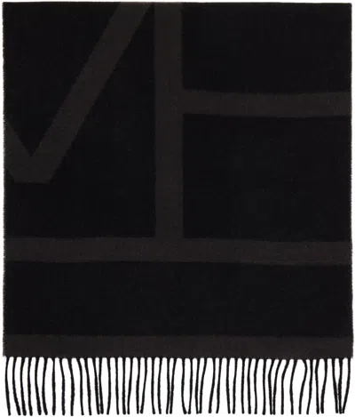 Totême Black Monogram Jacquard Wool Scarf