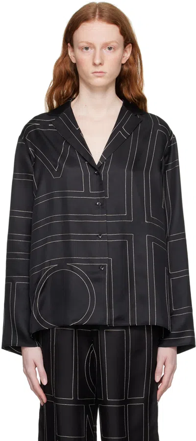 Totême Black Monogram Pyjama Shirt In 925 Black Monogram