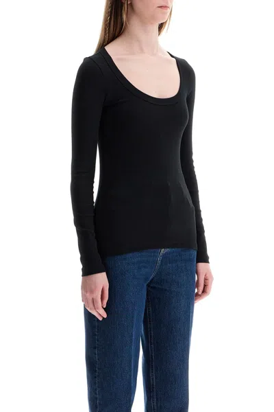 Totême Black Organic Cotton Ribbed Top With Wide Neckline