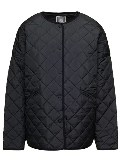 Totême Black Quilted Jacket With Round Neckline In Recycled Fabric Woman