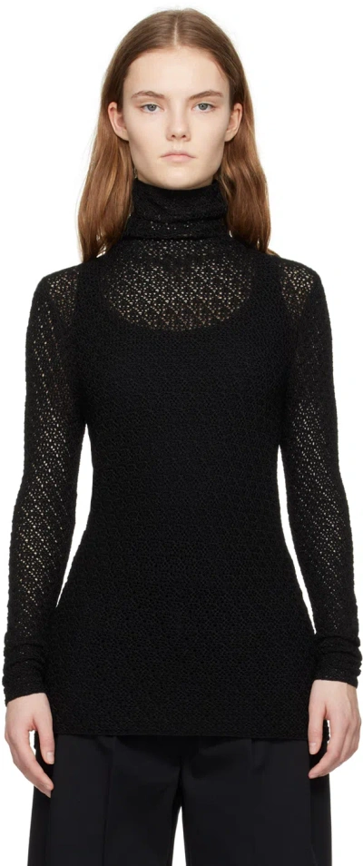 Totême Black Semi-sheer Turtleneck In 001 Black