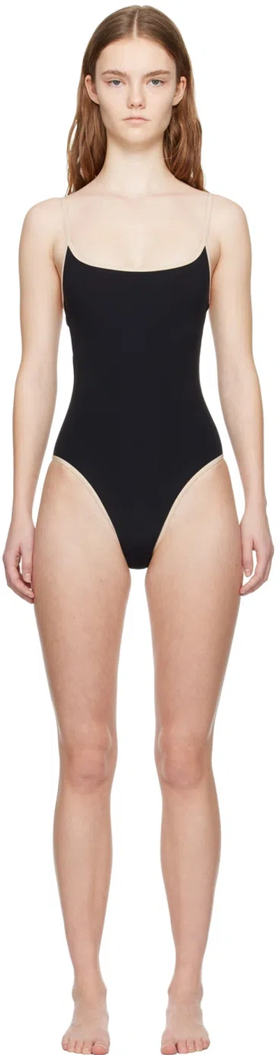 Totême Black Stripe Edge Swimsuit In 001 Black