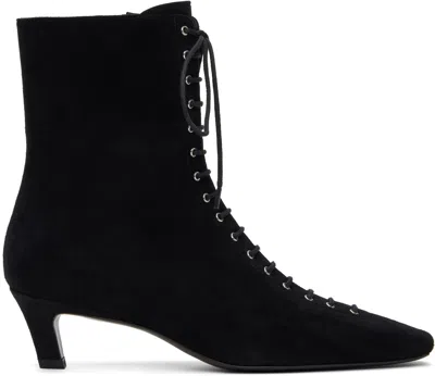 Totême Black Suede Lace-up Boots In Black 001