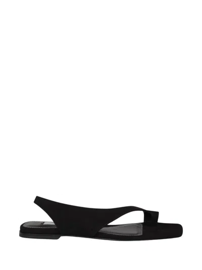 Totême Black Suede Low One-finger Sandals With Elasticated Ankle Strap