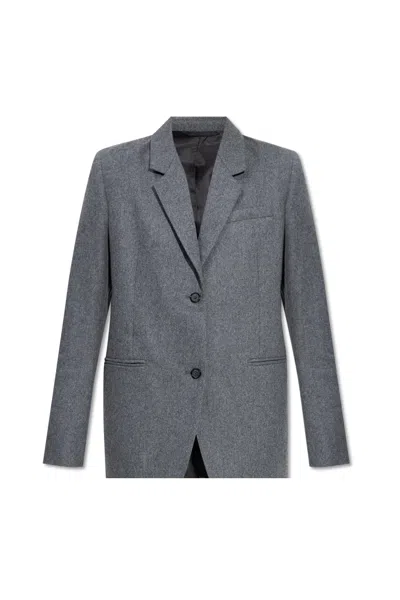 Totême Grey Single-breasted Jacket With Notched Revers In Wool Blend Woman