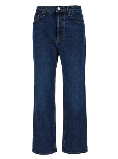 TOTÊME BLUE HIGH-WAISTED JEANS WITH LOGO PATCH IN COTTON DENIM WOMAN