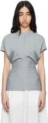 Totême Blue Slouch Waist Crinkled Blouse In Mistral 195