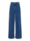Totême Blue Wide Jeans With Logo Patch In Denim Woman In Blue