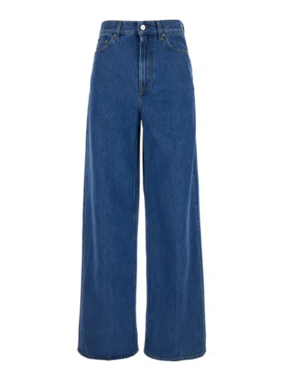 Totême Blue Wide Jeans With Logo Patch In Denim Woman