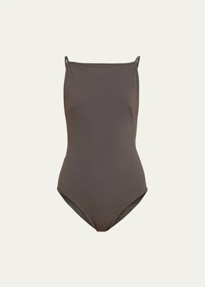 Totême Boat-neck One-piece Swimsuit In Anthracite 128